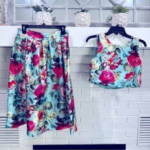 Varga 2 pc Crop Top and MIDI Skirt. Beautiful Floral. Sz Juniors Large. EUC